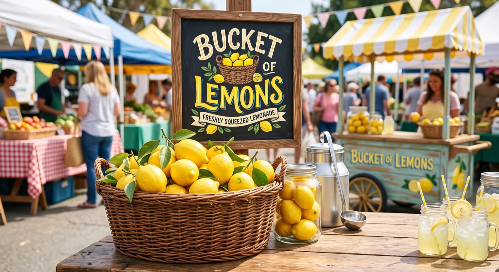 Fresh lemons at the Bucket of Lemons market stand